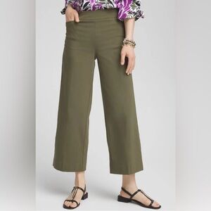 Chico’s So Slimming Brigitte Cropped Green Wide-Leg Pants SZ 10